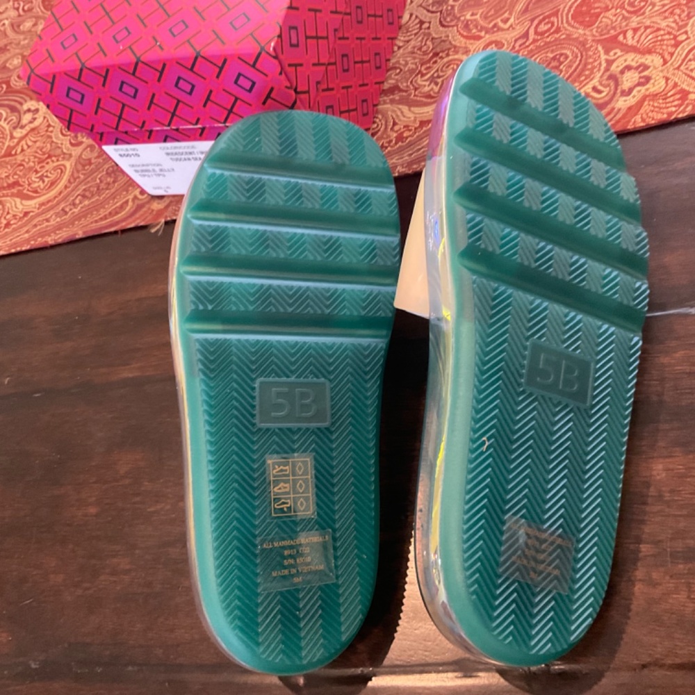 Tory Burch Women's Bubble Jelly iridescent / Tuscan sea slides , size 5, BNIB, - Picture 3 of 3